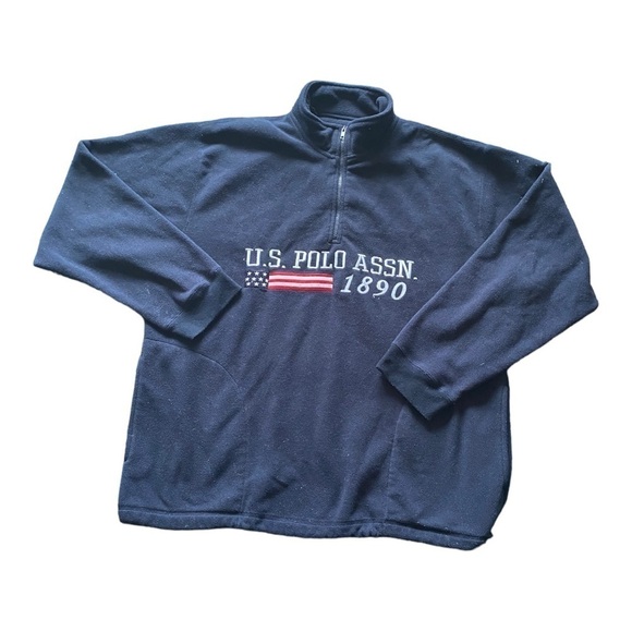 US Polo Assen Bleu 1/2 front Zip  Up Fleece Pull up Size X-Large - Picture 2 of 4